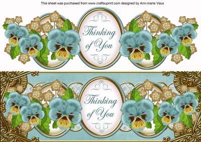 Dusky Teal Pansy Thinking of You Large Dl Decoupage Topper