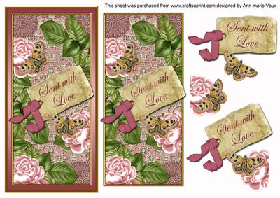 Pink Roses Sent with Love Dl Topdown Topper