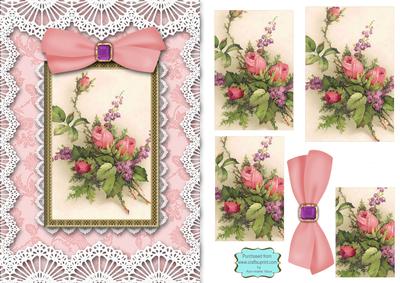 Rose Bouquet A5 Lace Border Step by Step Card Front