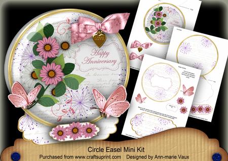 Pink Daisy H Anniversary Pretty Circle Easel Card Mini Kit