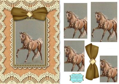 Vintage Horse A5 Lace Border Card Front Step by Step