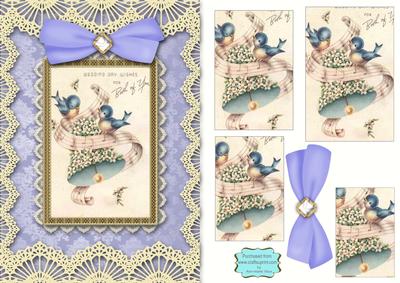 Wedding Birds A5 Lace Border Card Front Step by Step