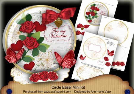 Red Rose for My Valentine Pretty Circle Easel Card Mini Kit