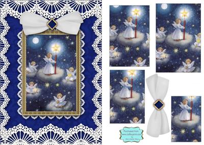 Christmas Lite Angels A5 Lace Card Front Step by Step