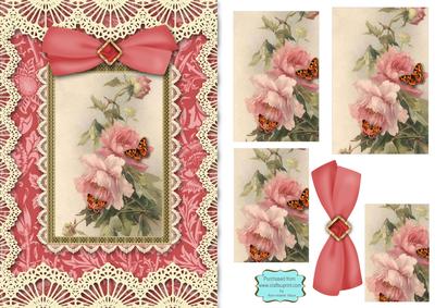 Butterfly Pink Roses A5 Lace Card Front Step by Step