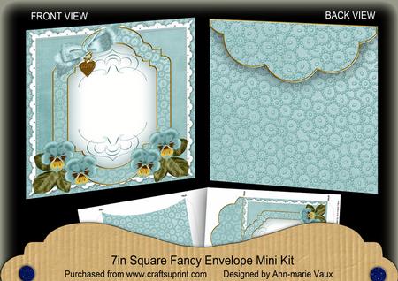 Dusky Teal Pansy Beaded Fancy 7x7inch Easy Envelope Mini Kit