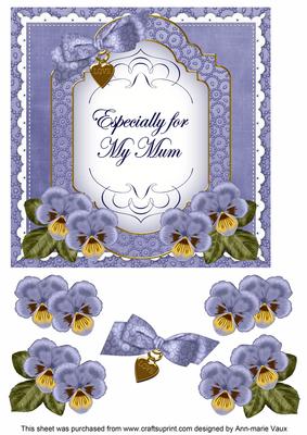 Blue Pansy for My Mum Fancy 7in Decoupage Topper