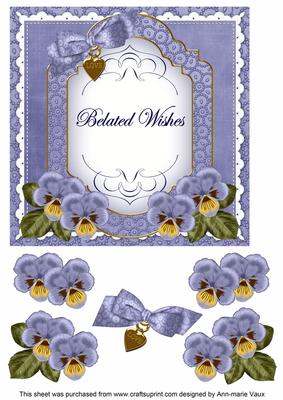 Blue Pansy Belated Wishes Fancy 7in Decoupage Topper