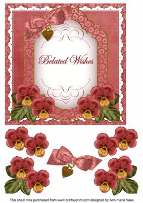 Dark Red Pansy Belated Wishes Fancy 7in Decoupage Topper