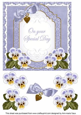 Pale Blue Pansy Special Day Fancy 7in Decoupage Topper