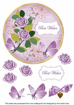 Lilac Rose Best Wishes 7in Circle Decoupage Topper