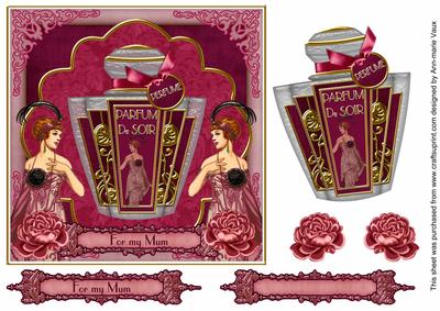 Cerise Art Deco Perfume My Mum 7in Decoupage Topper