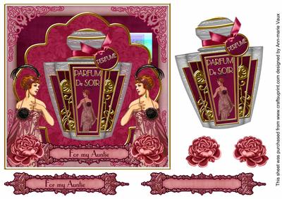 Cerise Art Deco Perfume My Auntie 7in Decoupage Topper