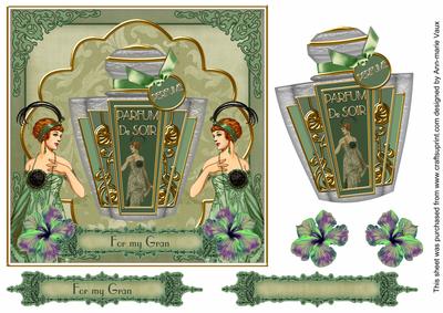 Olive Art Deco Perfume My Gran 7in Decoupage Topper