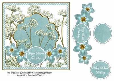 Teal Dotty Fmk Belated Birthday 7in Time Flower Decoupage