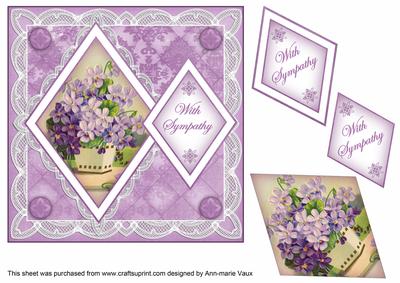 Lilac Flowers with Sympathy 7in Double Diamond Topper