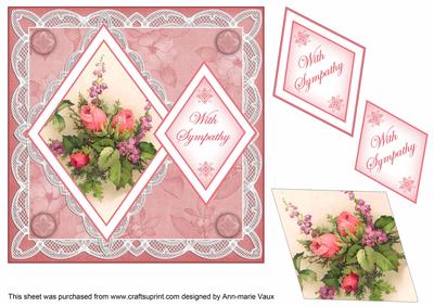 Rose Bouquet with Sympathy 7in Double Diamond Topper