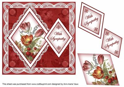 Red Tulips with Sympathy 7in Double Diamond Topper