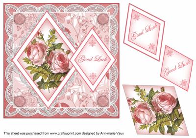 Pink Roses Good Luck 7in Double Diamond Topper