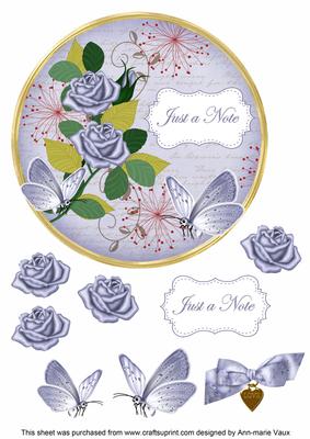 Blue Rose Just a Note 7in Circle Decoupage Topper