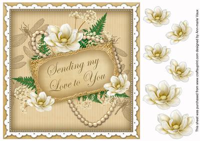 Cream Magnolia Sending Love 8in Vintage Decoupage Topper
