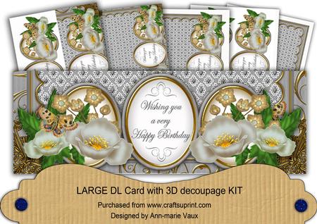 Silver Poppies Happy Birthday Large Dl Decoupage Card Kit