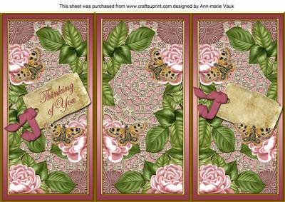 Pink Roses Thinking of You Quick Tri-fold Card