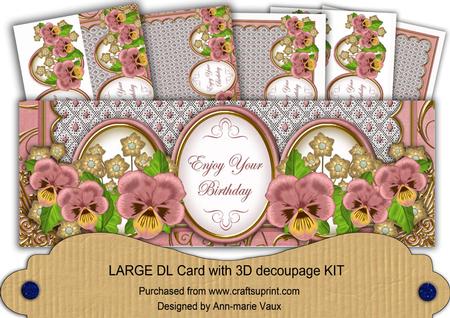 Pink Pansy Enjoy Your Birthday Large Dl Decoupage Card Kit