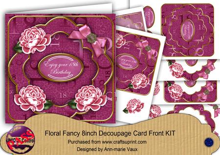 Cerise Rose 18th Birthday Fancy 8in Decoupage Card Front Kit
