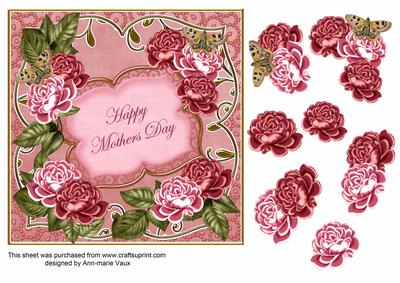 Pink Roses Happy Mothers Day Fancy 7in Deco Topper