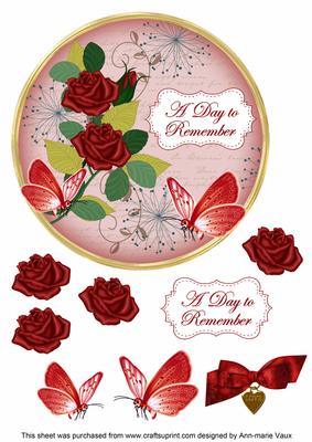 Red Rose Day to Remember 7in Circle Decoupage Topper