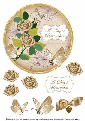 Tea Rose Day to Remember 7in Circle Decoupage Topper