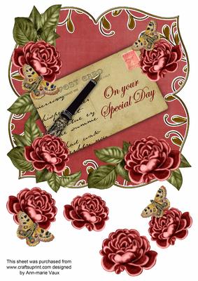 Dark Red Rose Special Day 8in Fancy Rose Topper
