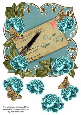 Teal Rose Special Day 8in Fancy Rose Topper