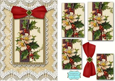 Christmas Bouquet A5 Lace Border Card Front Step by Step