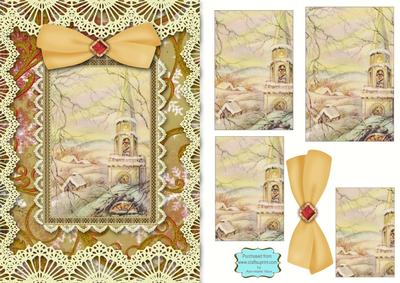 Christmas Church A5 Lace Border Card Front Step by Step
