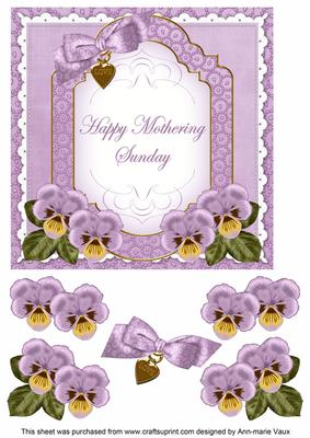Lilac Pansy Mothering Sunday Fancy 7in Decoupage Topper
