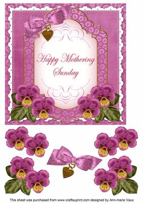 Cerise Pansy Mothering Sunday Fancy 7in Decoupage Topper
