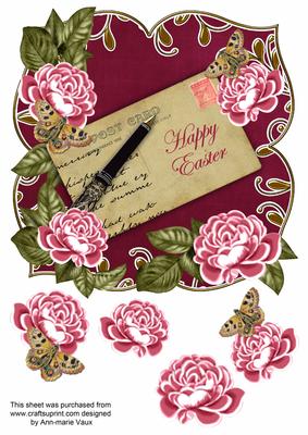 Hot Pink Rose Happy Easter 8in Fancy Rose Topper