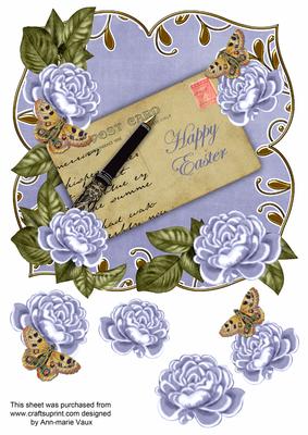 Pale Blue Rose Happy Easter 8in Fancy Rose Topper