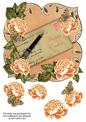 Peach Rose Happy Easter 8in Fancy Rose Topper