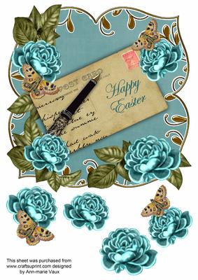 Teal Rose Happy Easter 8in Fancy Rose Topper