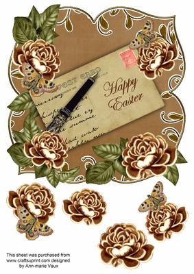 Tea Rose Happy Easter 8in Fancy Rose Topper