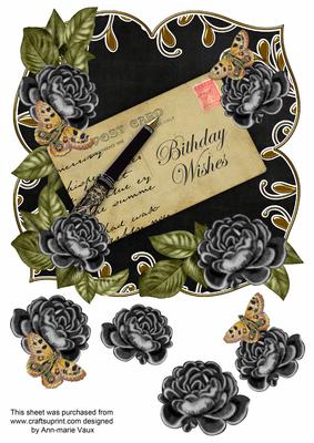 Black Rose Birthday Wishes 8in Fancy Rose Topper