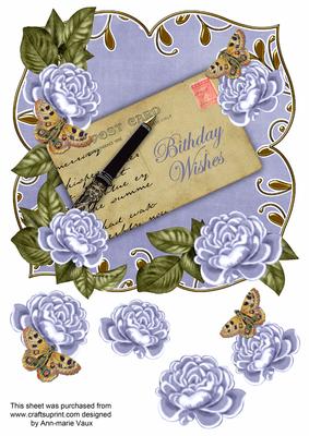 Pale Blue Rose Birthday Wishes 8in Fancy Rose Topper