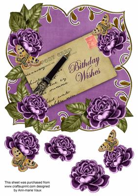Purple Rose Birthday Wishes 8in Fancy Rose Topper