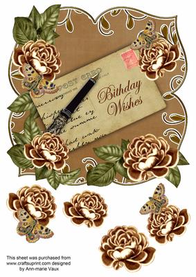 Tea Rose Birthday Wishes 8in Fancy Rose Topper