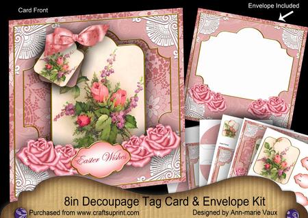Pink Roses Easter Wishes Special 8in Tag N' Envelope Kit