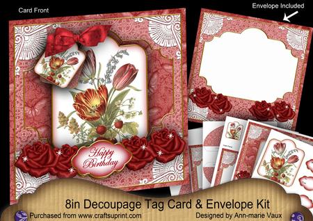 Red Tulips Happy Birthday Special 8in Tag N' Envelope Kit