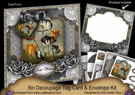 Black Tulips Best Wishes Special 8in Tag N' Envelope Kit